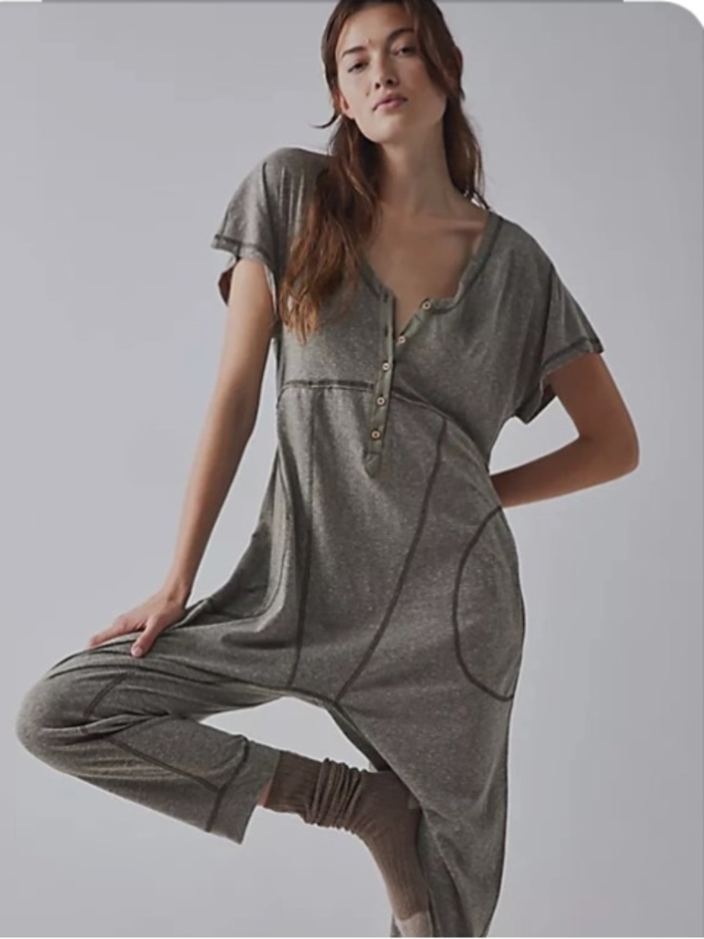 Relaxed Grey Jumpsuit with Button Front